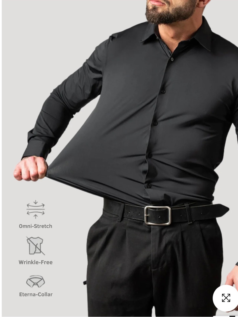 Men's Medium Wrinkle Free Slim Stretch Silk Dress Shirt - Black Brand New